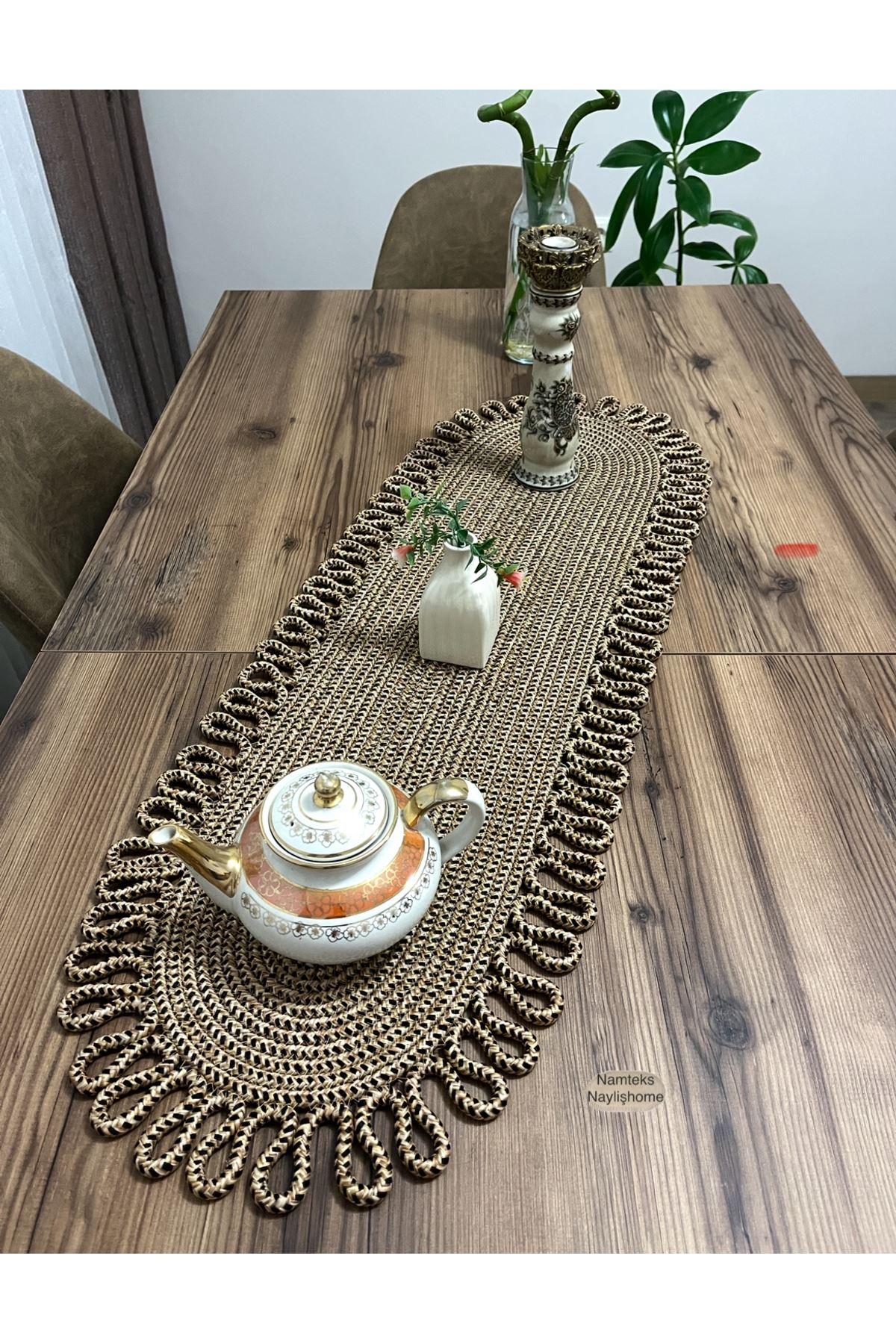 Kenarjüt Trikotlu Runner Amerikan Servis Takımı, Yemek Servisi Takımı, Çeyizlik, Hediyelik