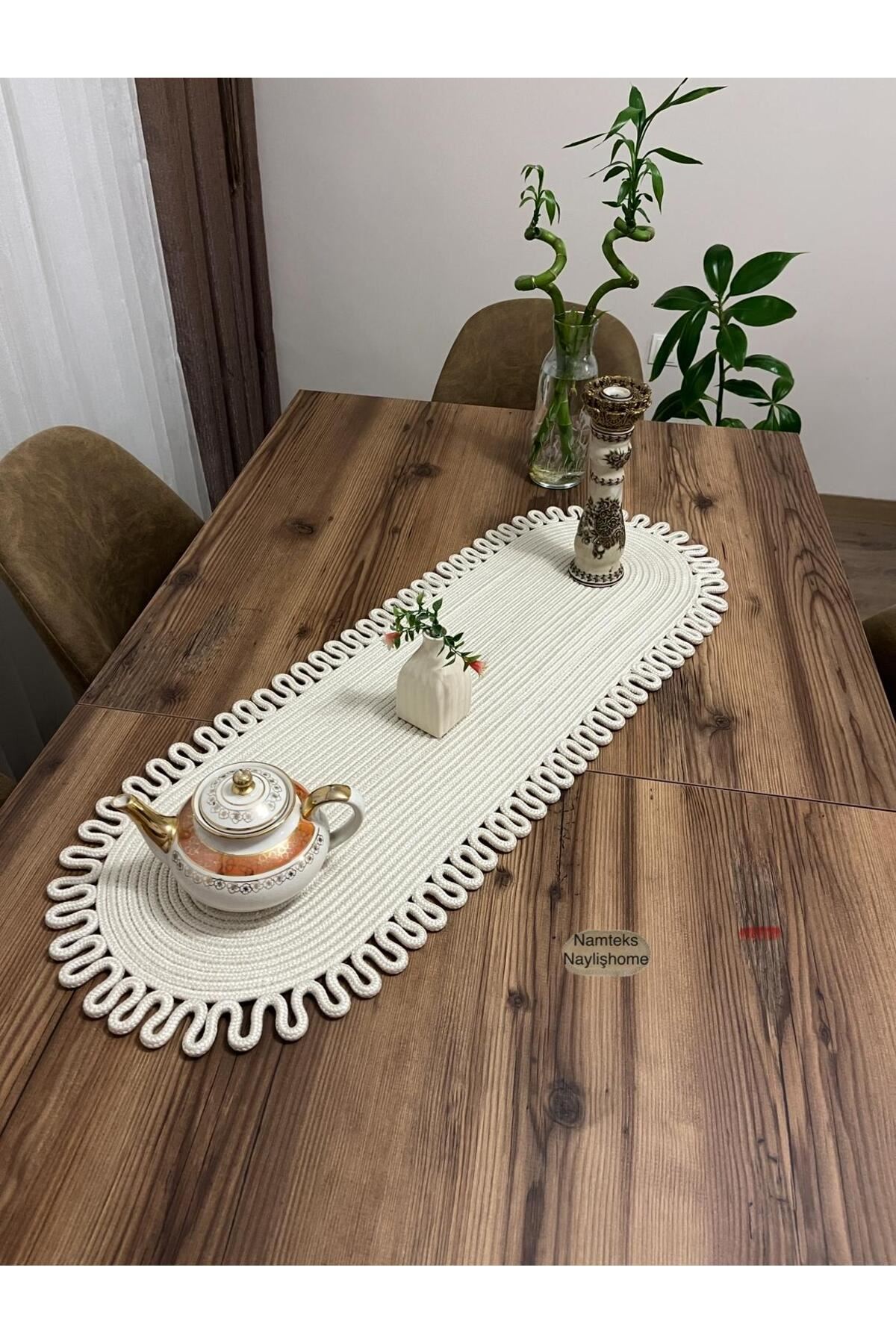 Kenarjüt Trikotlu Runner Amerikan Servis Takımı, Yemek Servisi Takımı, Çeyizlik, Hediyelik
