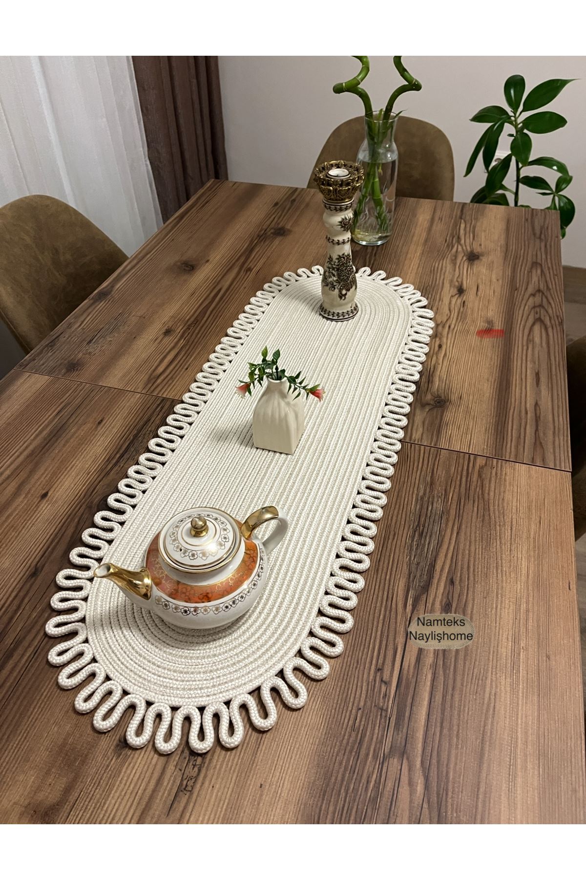 Kenarjüt Trikotlu Runner Amerikan Servis Takımı, Yemek Servisi Takımı, Çeyizlik, Hediyelik