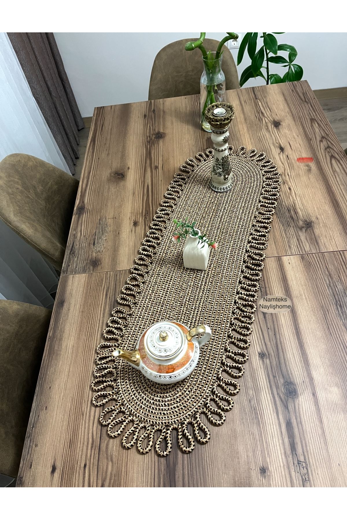 Kenarjüt Trikotlu Runner Amerikan Servis Takımı, Yemek Servisi Takımı, Çeyizlik, Hediyelik