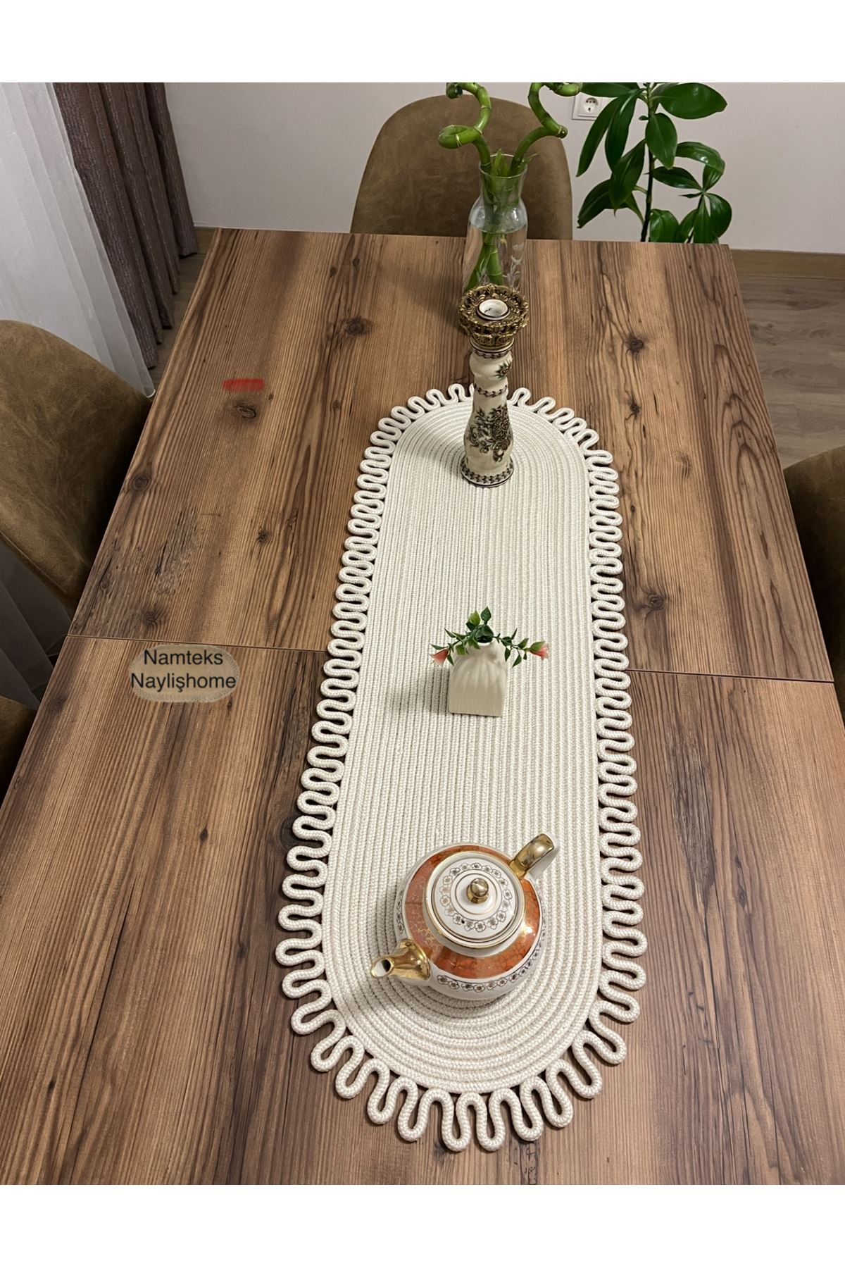 Kenarjüt Trikotlu Runner Amerikan Servis Takımı, Yemek Servisi Takımı, Çeyizlik, Hediyelik