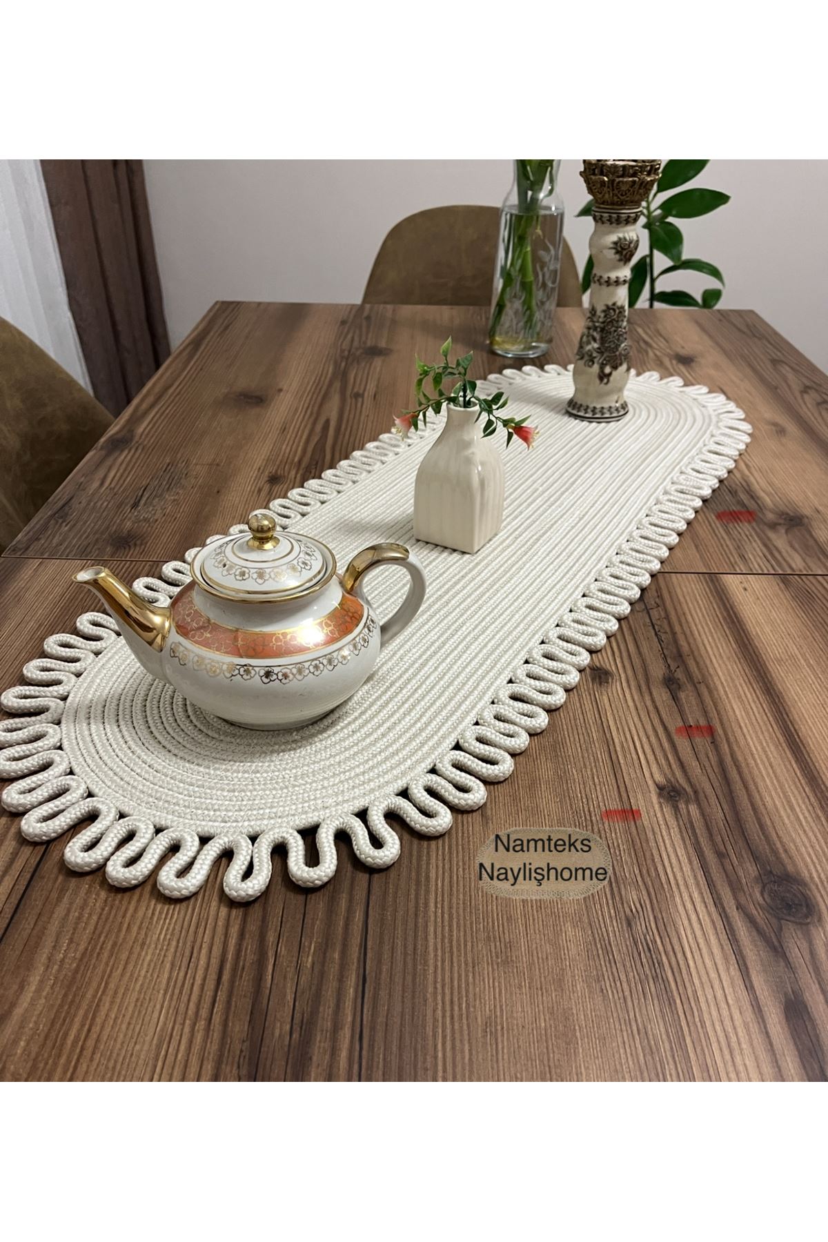 Kenarjüt Trikotlu Runner Amerikan Servis Takımı, Yemek Servisi Takımı, Çeyizlik, Hediyelik