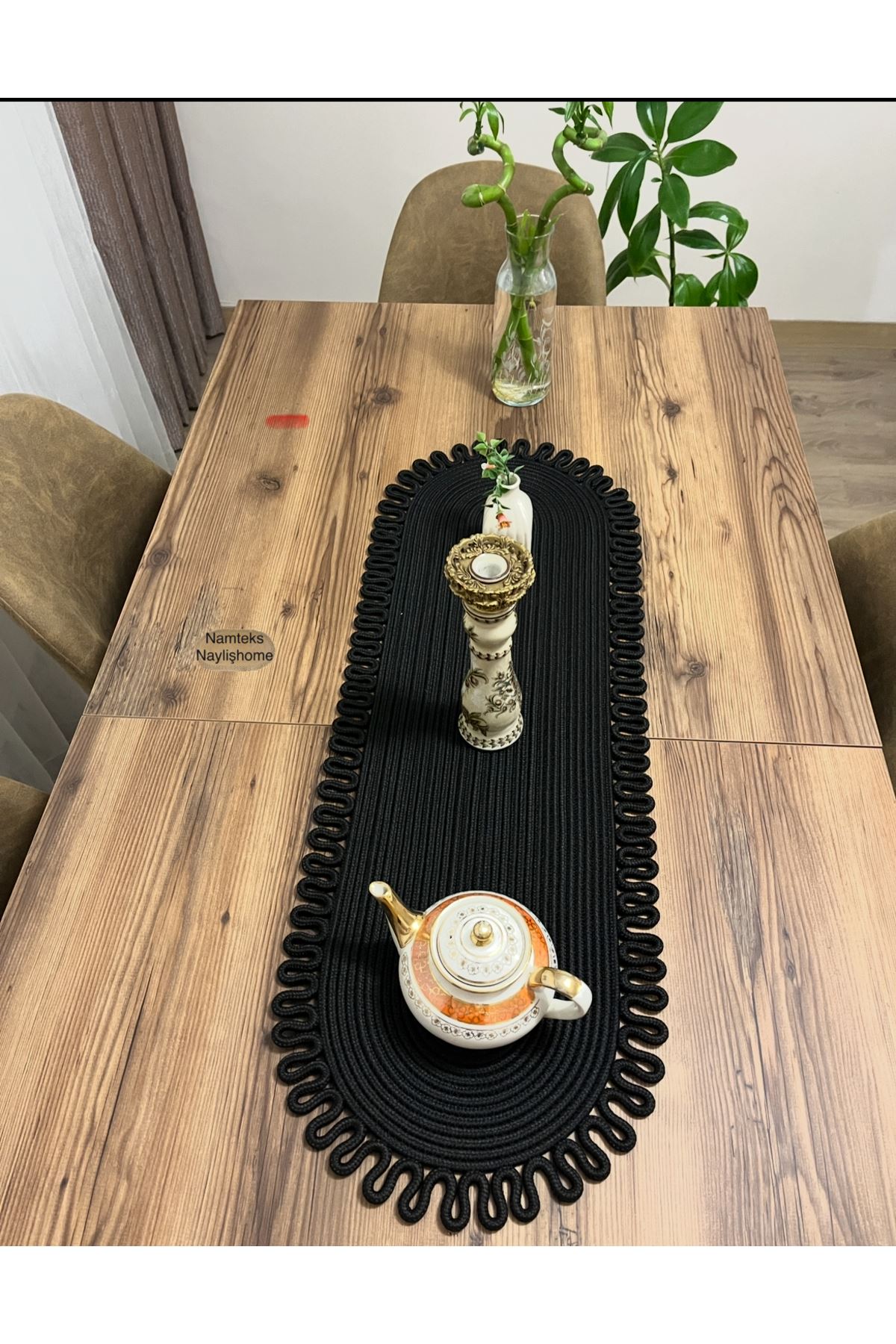 Kenarjüt Trikotlu Runner Amerikan Servis Takımı, Yemek Servisi Takımı, Çeyizlik, Hediyelik