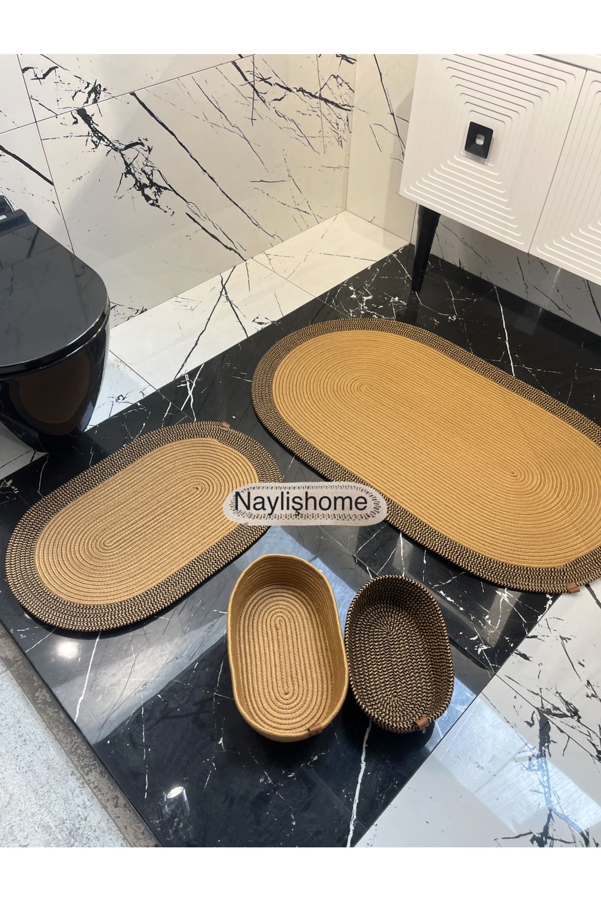 50x80cm ,40x60cm , 2 oval sepetli banyo takımı. hediyelik, çeyizlik ,bohem, dekoratif