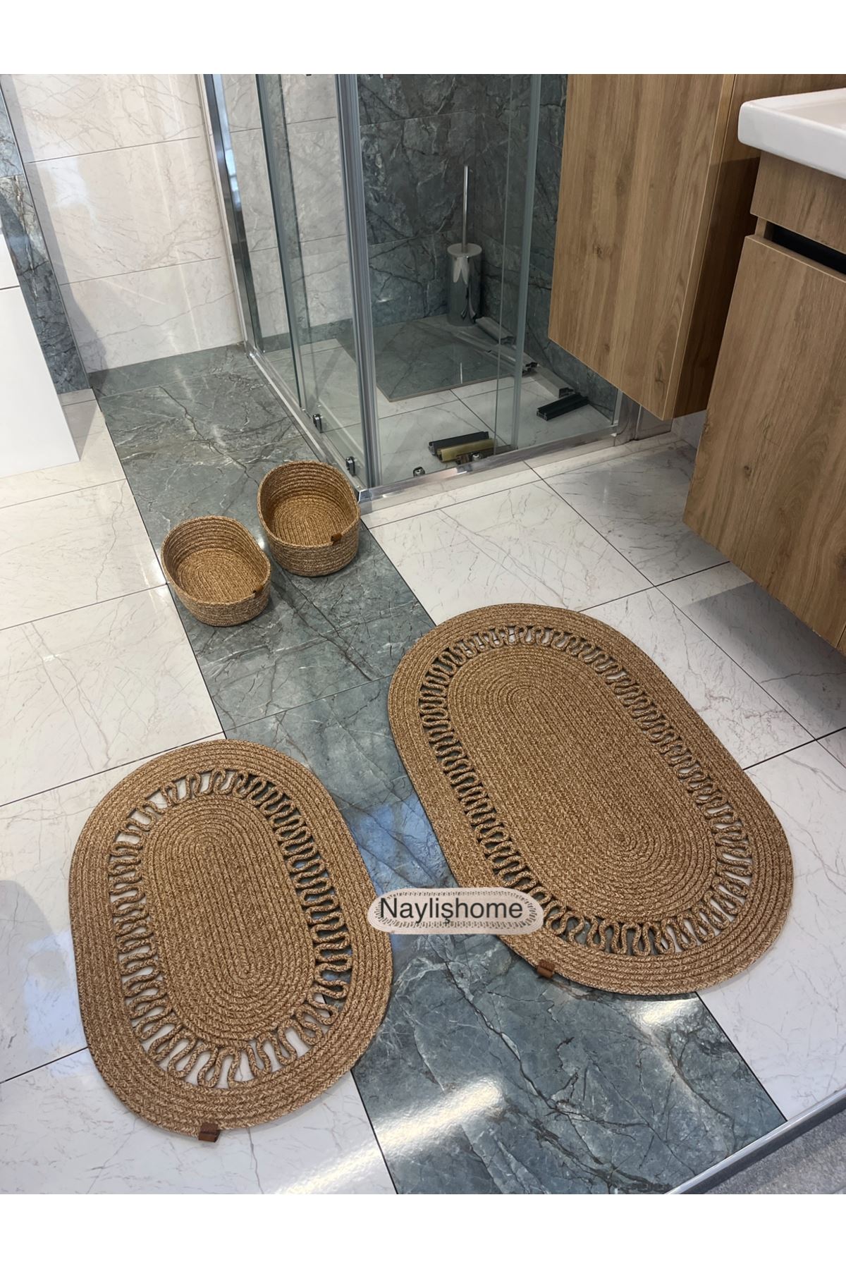 50x80cm ,40x60cm , 2 oval sepetli banyo takımı. hediyelik, çeyizlik ,bohem, dekoratif