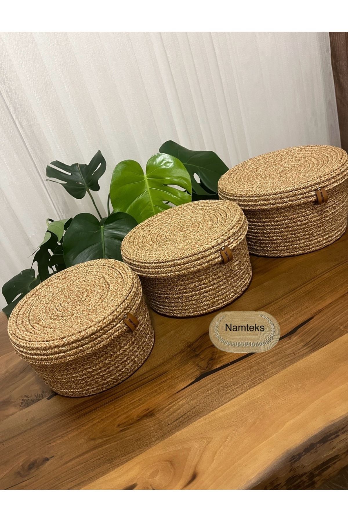Modern, Jüt, Hasır, Sepet Takımı, 3'lü Sepet, El Dokuması, Mutfak Sepeti, Düzenleyici, Organizer