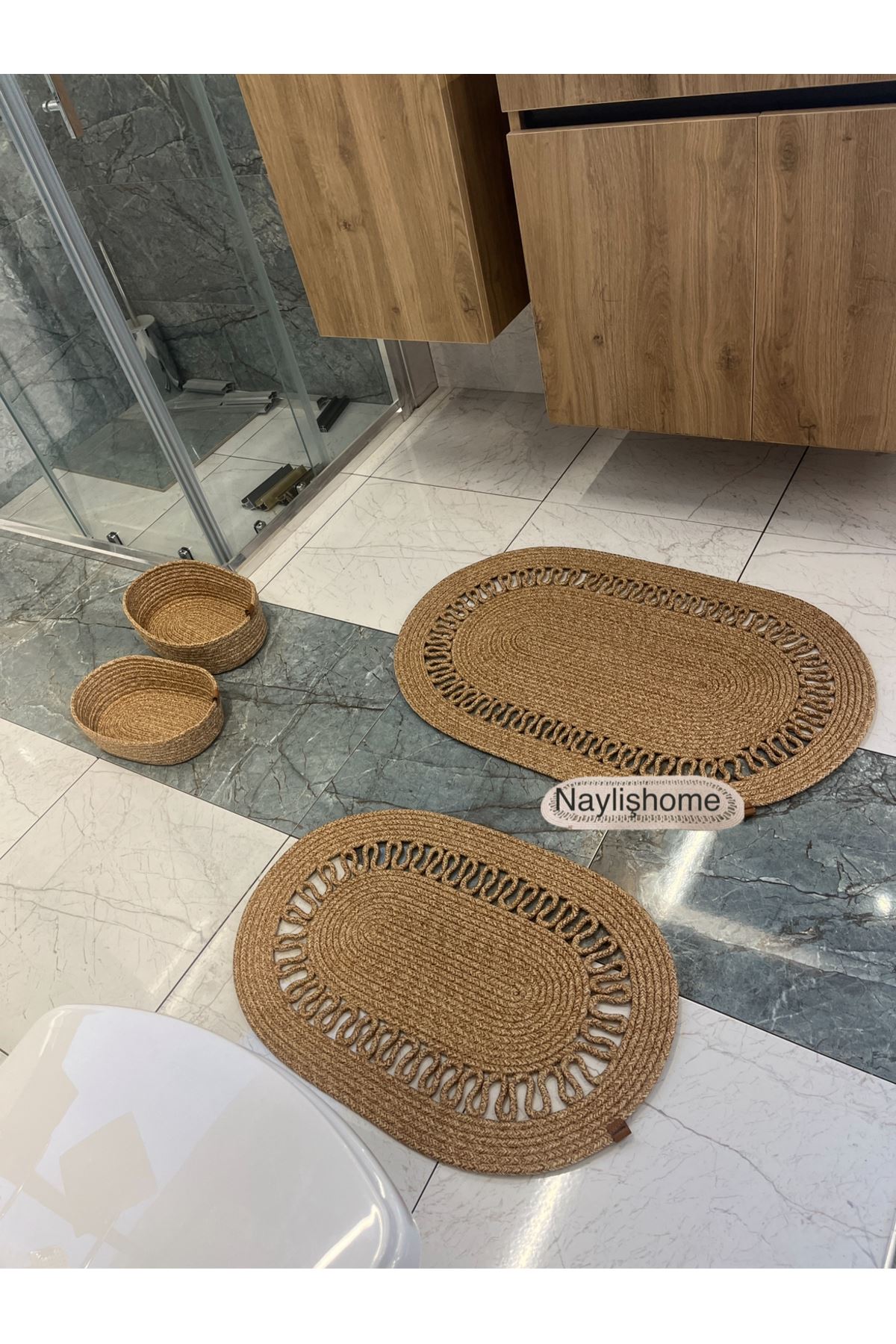 50x80cm ,40x60cm , 2 oval sepetli banyo takımı. hediyelik, çeyizlik ,bohem, dekoratif