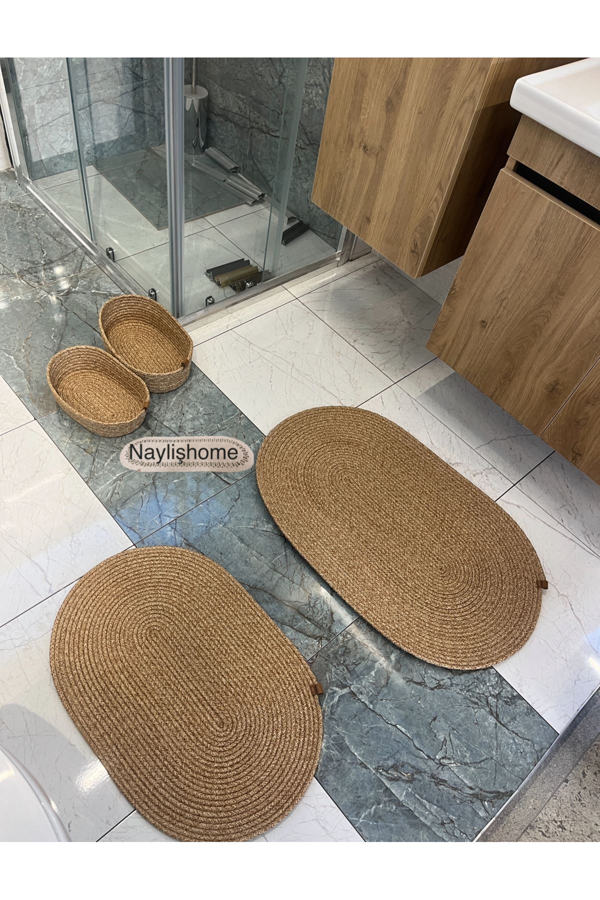 50x80cm ,40x60cm , 2 oval sepetli banyo takımı. hediyelik, çeyizlik ,bohem, dekoratif