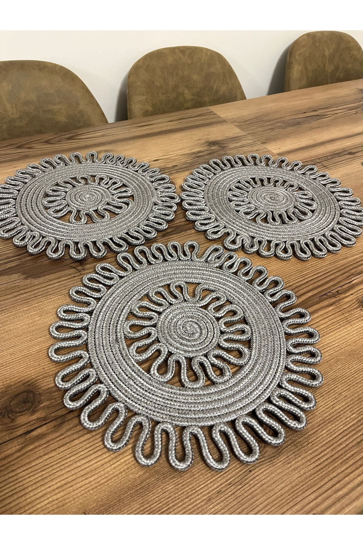 3 Adet 33x33 Jüt Griçift Tirikolu Hediyelik Çeyizlik Sunum Dekor Mutfak