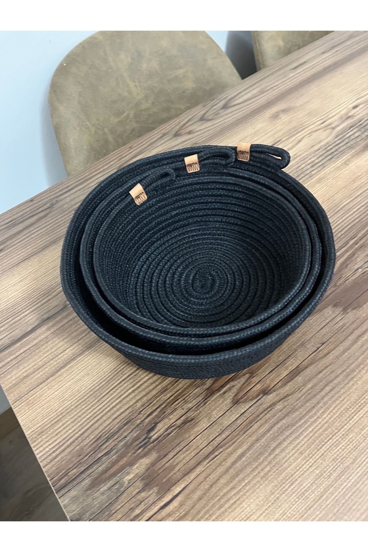 25x10-23x9-20x8 Ebat 3’lü Siyah Sepet Banyo, Mutfak, Oda Organizeri - El Yapımı Dekoratif
