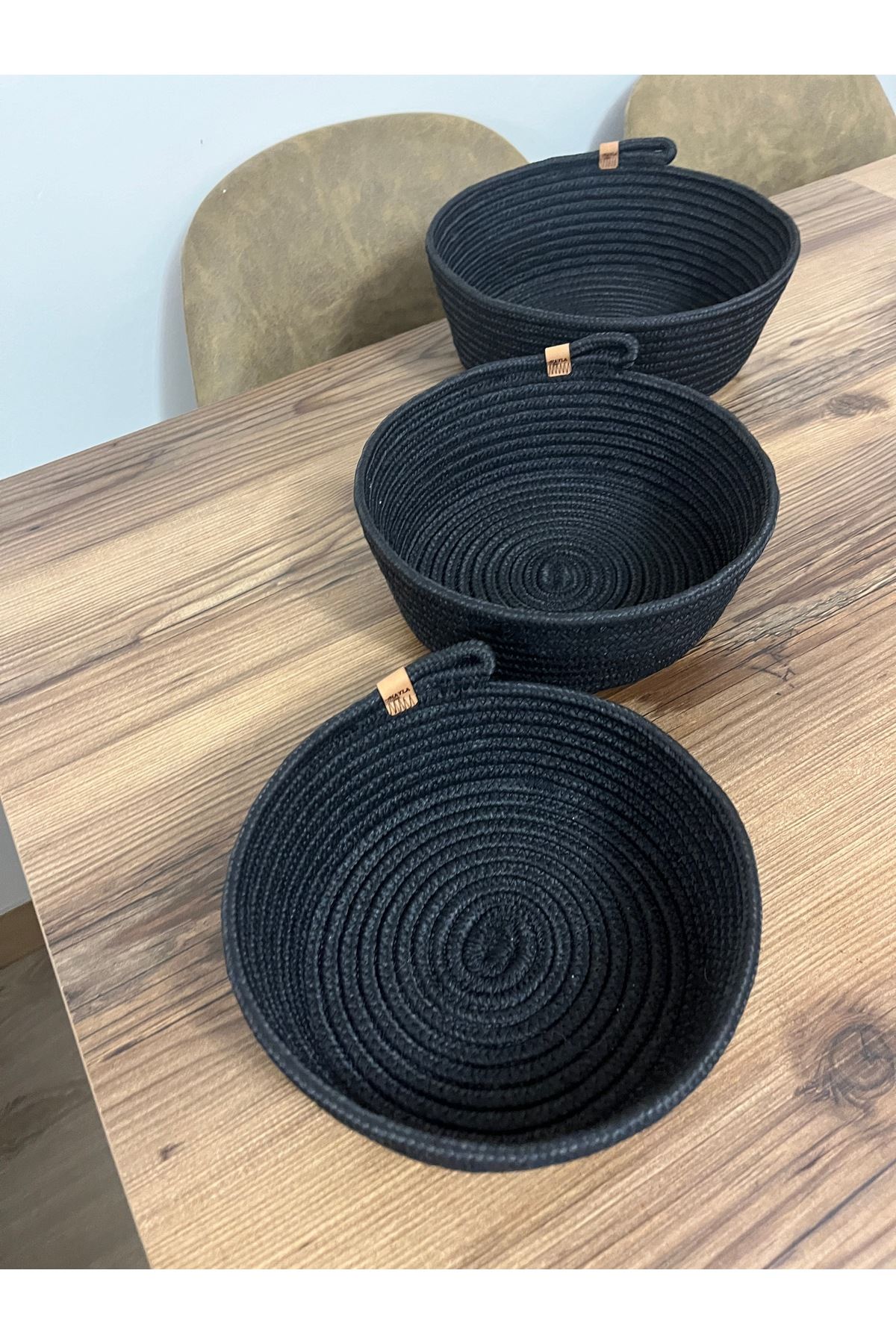 25x10-23x9-20x8 Ebat 3’lü Siyah Sepet Banyo, Mutfak, Oda Organizeri - El Yapımı Dekoratif