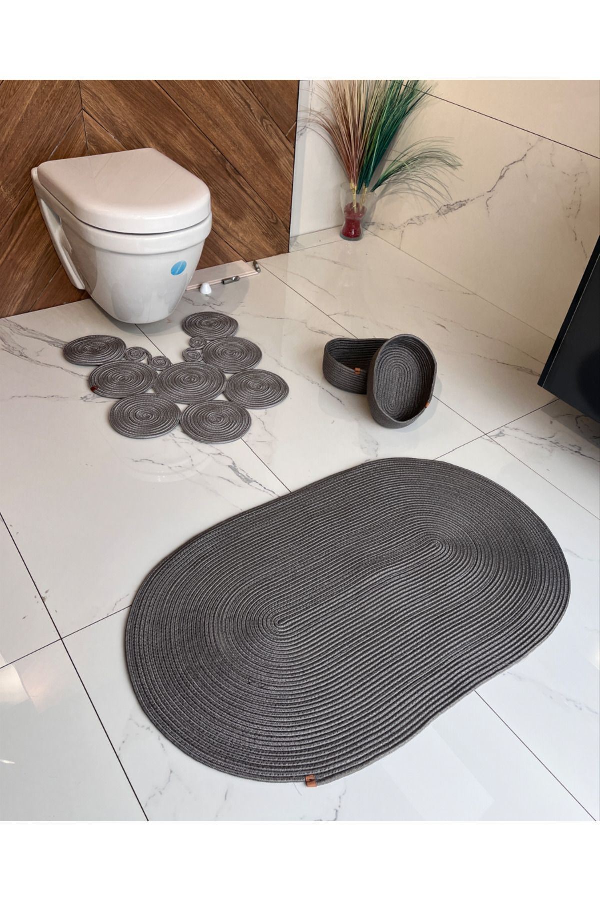 80x120 Paspas-kırozet Önü 2sepetli 4lü Banyo Paspası, Hediyelik, Çeyizlik