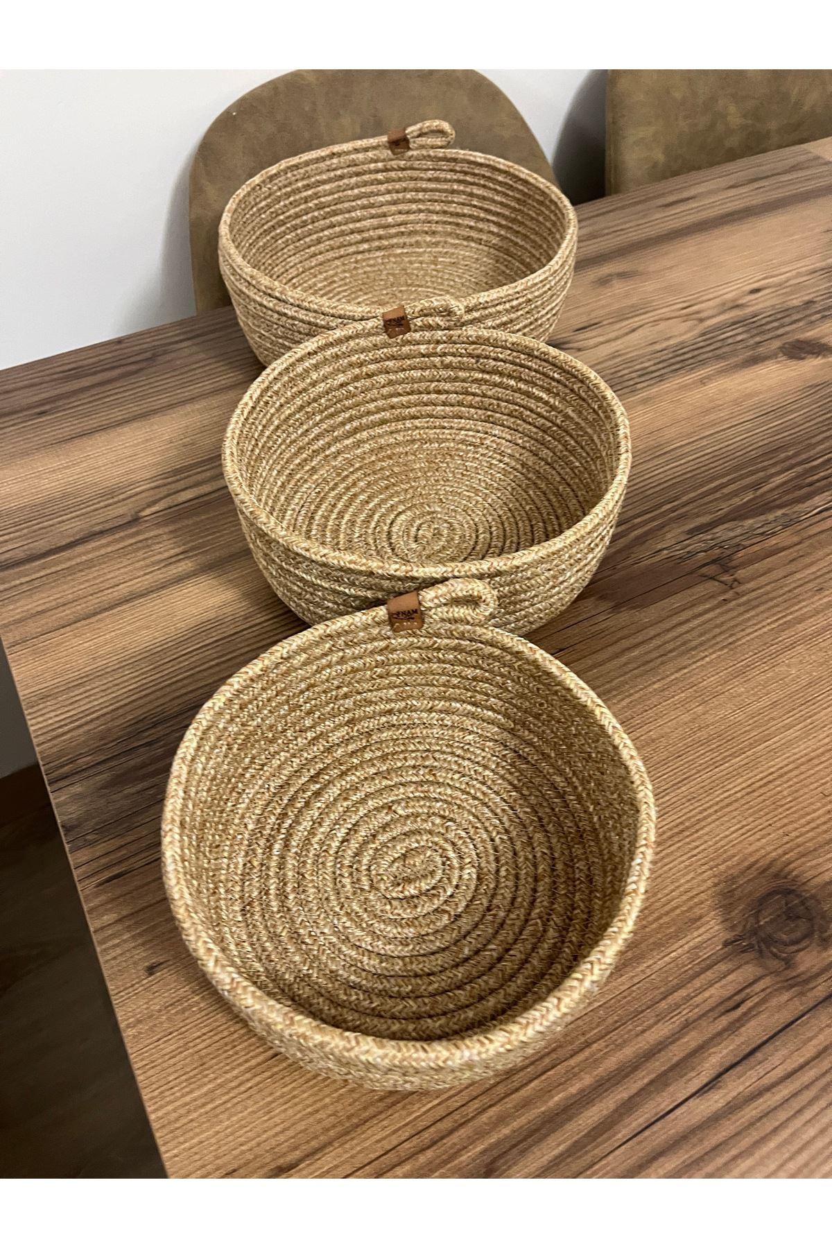 25x10-23x9-20x8 3’lü Set Hasır Sepet Takımıbanyo,mutfak,oda Organizeri Elyapımı Dekoratif