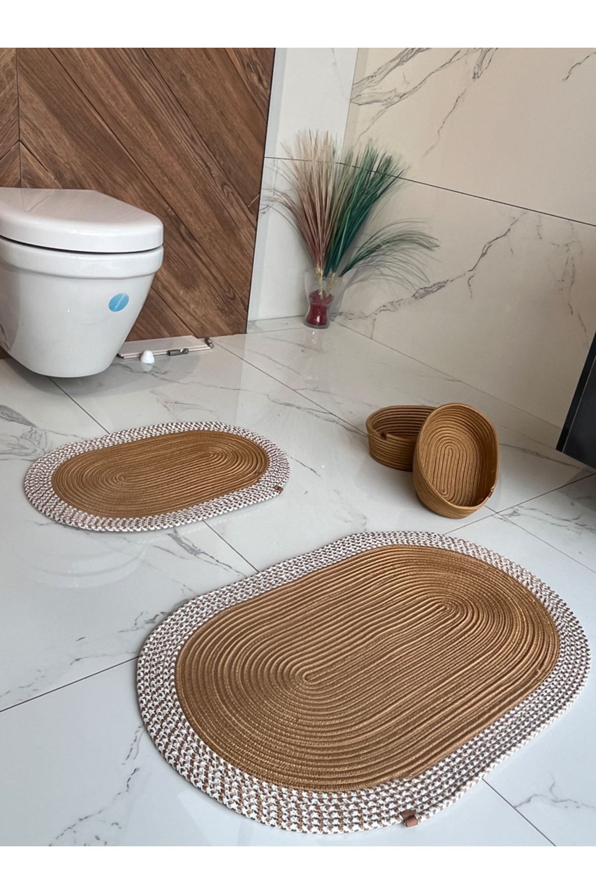 40x60-50x80 2 Paspas- 2 Sepetli Jüt Beyaz Kırçıllı Gold Hediyelik Çeyizlik Banyo Takımı