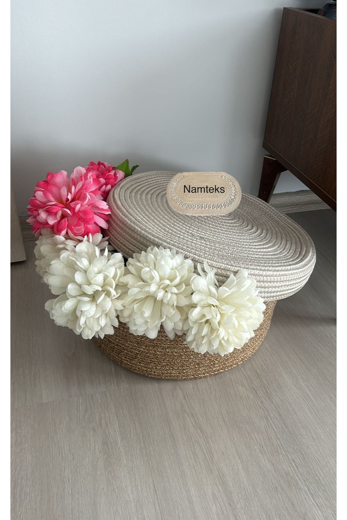 Natural, Jüt, Desenli, Sepet, Dolap Içi, Çocuk Odası, Düzenleyici, Saklama Sepeti, Ekmek Sepeti