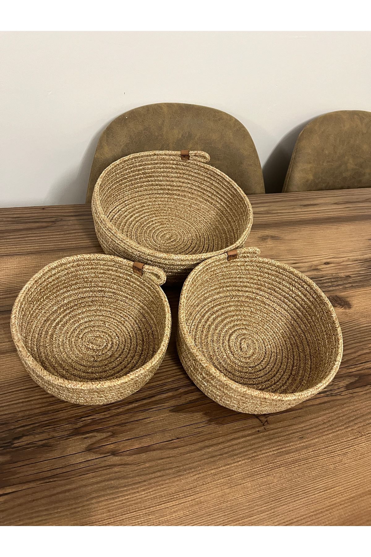 25x10-23x9-20x8 3’lü Set Hasır Sepet Takımıbanyo,mutfak,oda Organizeri Elyapımı Dekoratif