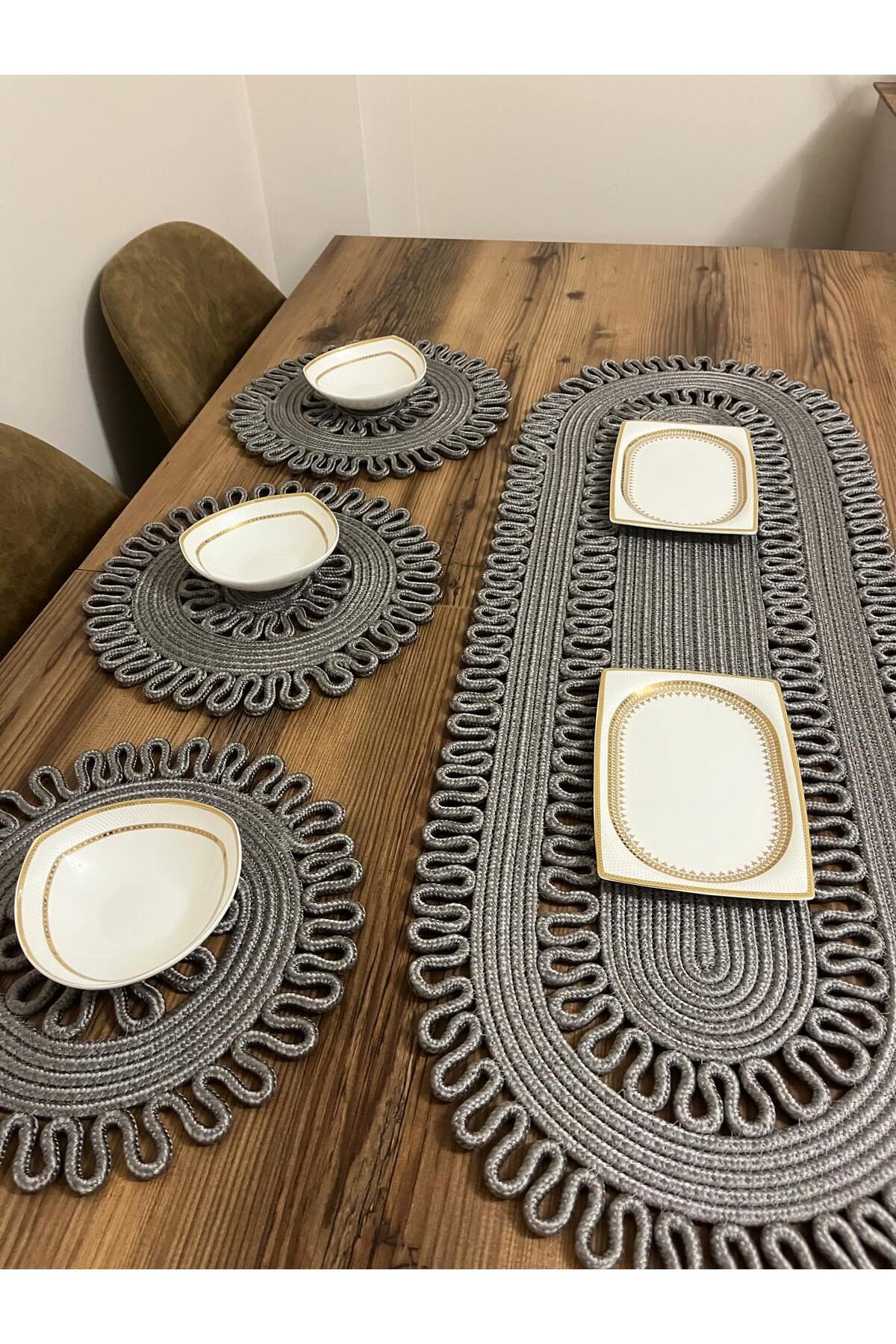 1 Ade35x100runner 3adet 33x33 Gri Amerikanservis Hediyelilk Çeyizlik Sunumluk