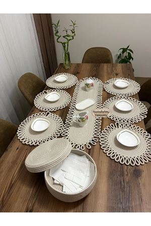 Jüt Amerikan Servis Takımı Runner Supla Hediyelik Masa Örtü Takımı Yemek Servis Takımı