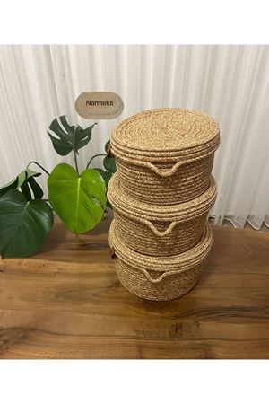 Modern, Jüt, Hasır, Sepet Takımı, 3'lü Sepet, El Dokuması, Mutfak Sepeti, Düzenleyici, Organizer