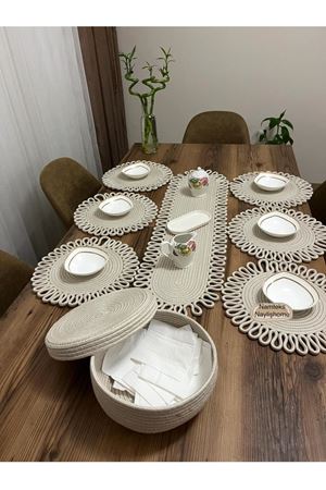 Jüt Amerikan Servis Takımı Runner Supla Hediyelik Masa Örtü Takımı Yemek Servis Takımı