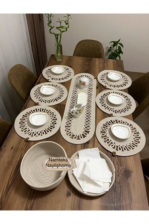 KOPYA - Jüt Amerikan Servis Takımı Runner Supla Hediyelik Masa Örtü Takımı Yemek Servis Takımı