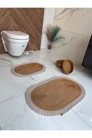 40x60-50x80 2 Paspas- 2 Sepetli Jüt Beyaz Kırçıllı Gold Hediyelik Çeyizlik Banyo Takımı