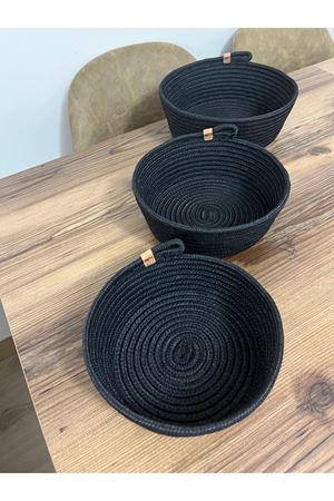 25x10-23x9-20x8 Ebat 3’lü Siyah Sepet Banyo, Mutfak, Oda Organizeri - El Yapımı Dekoratif