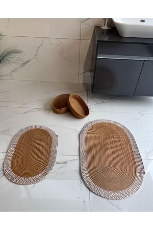 40x60-50x80 2 Paspas- 2 Sepetli Jüt Beyaz Kırçıllı Gold Hediyelik Çeyizlik Banyo Takımı