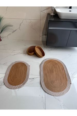 40x60-50x80 2 Paspas- 2 Sepetli Jüt Beyaz Kırçıllı Gold Hediyelik Çeyizlik Banyo Takımı